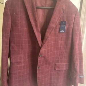 Stafford Burgundy Red Plaid Corduroy Blazer Jacket 48 L $169